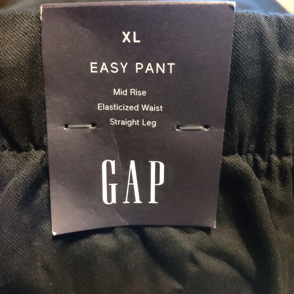 New Gap Pants Size XL Mid Rise Easy Twill Pull On Elastic Drawstring Waist Black